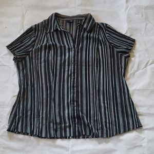 Navy, teal, white Striped Button Down Top